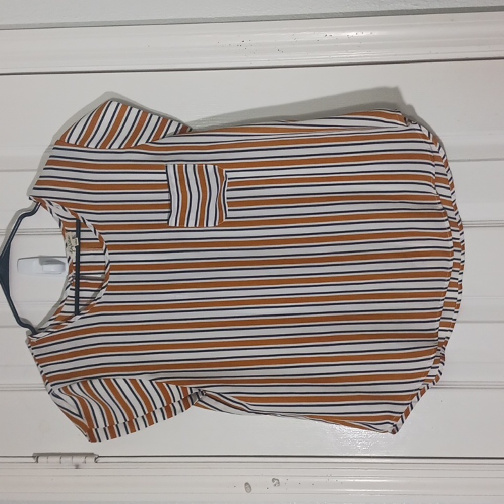 Lily White Top Striped See-Through Fabric With Pocket & Opening In The Back